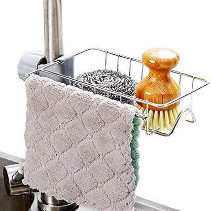 Stainless Steel Faucet Storage Rack, Sponge Holder, Adhesive Sink Caddy Organizer
